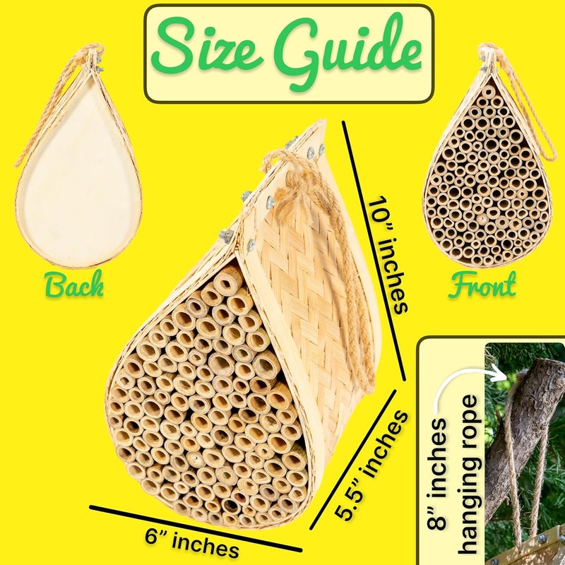 Made Easy Kit Bee House – Attracts Mason & Leafcutter Bees – Natural Bamboo Pollinator Habitat with Jute Rope – Hotel for Garden & Backyard – Eco-Friendly Insect Shelter (Honey Droplet, Large) - Image 3